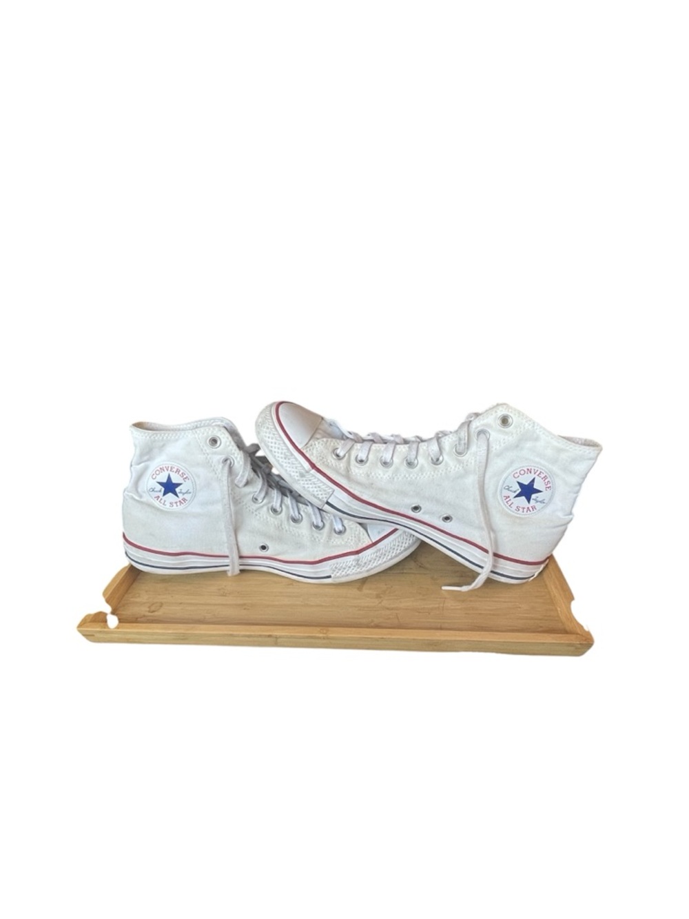 Converse White High Top Sneakers with Red Trim